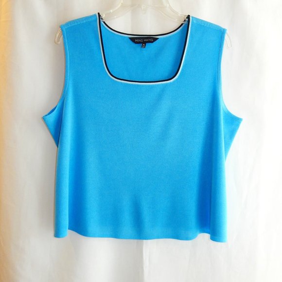Ming Wang | Tops | Ming Wang Blue Black White Knit Shell In Size Xl ...